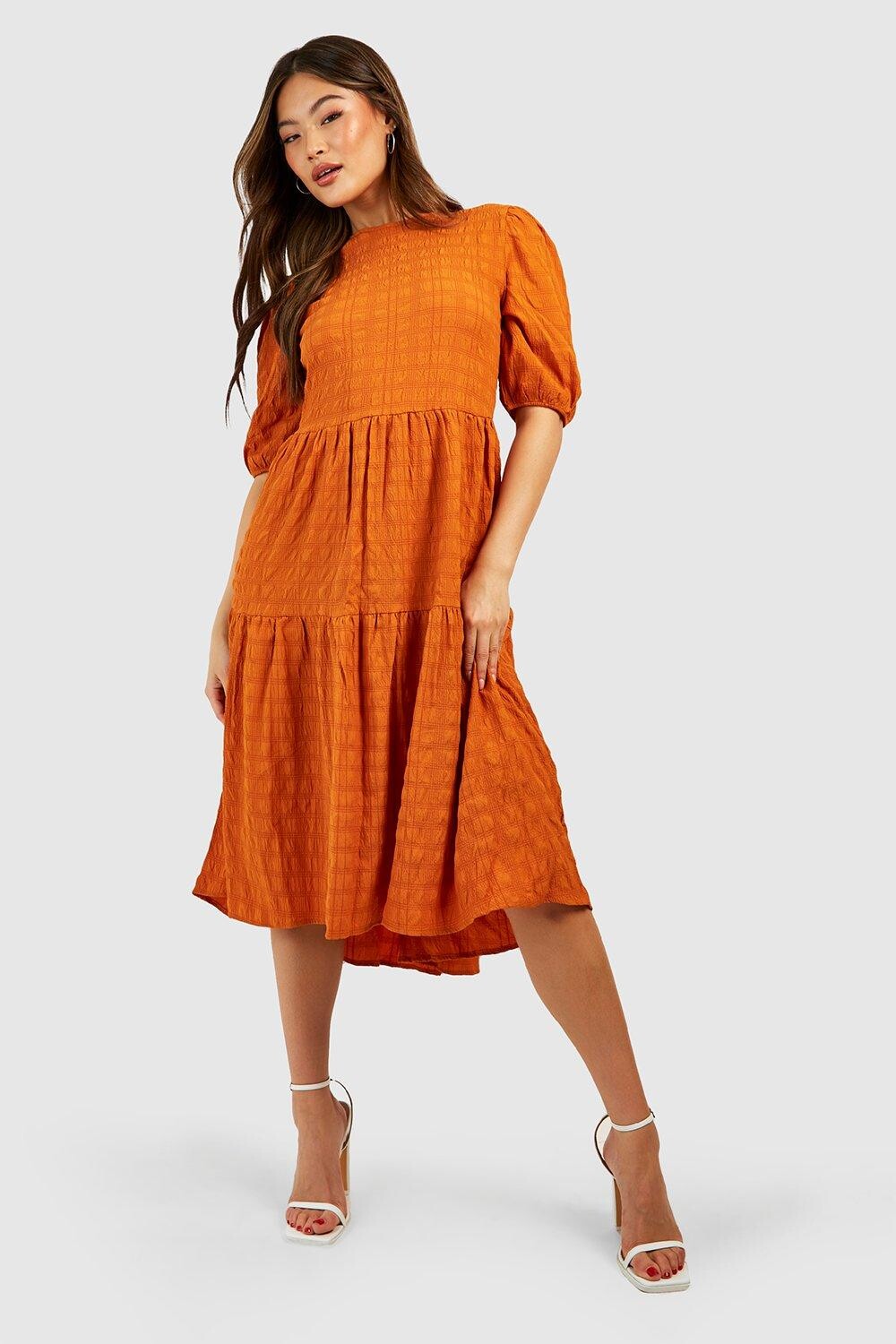 

Платье миди с бухимыми рукавами Boohoo, горчичный, Желтый