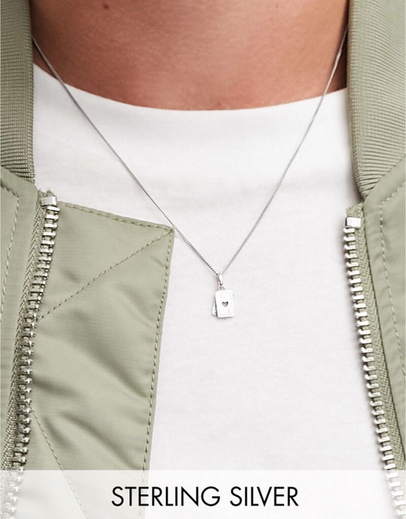 

Серебряное колье ASOS DESIGN с подвеской в ​​виде игральной карты из полированного серебра