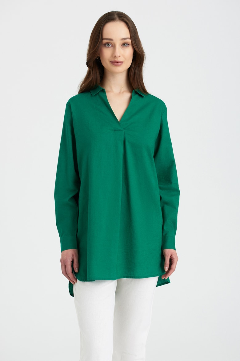 Длинная льняная блузка с заостренным воротником Greenpoint, зеленый