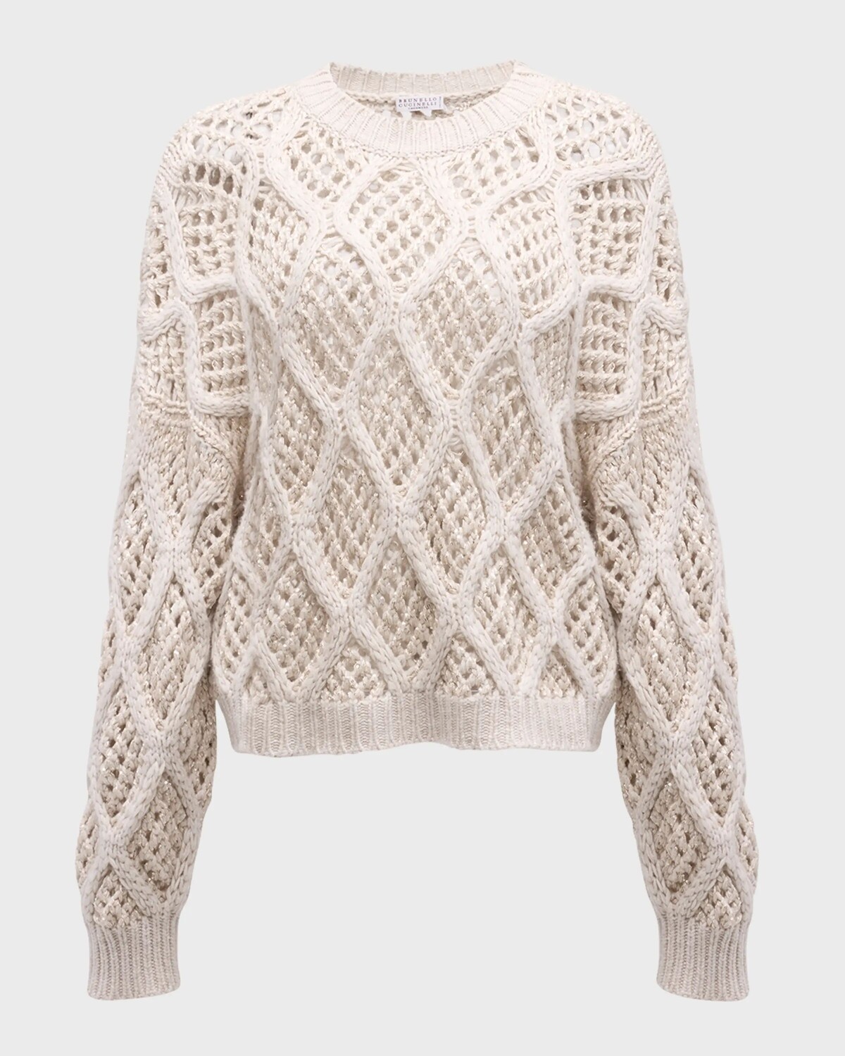 

Свитер Opera из кашемира косой вязки в сетку Brunello Cucinelli, цвет Pearl Grey