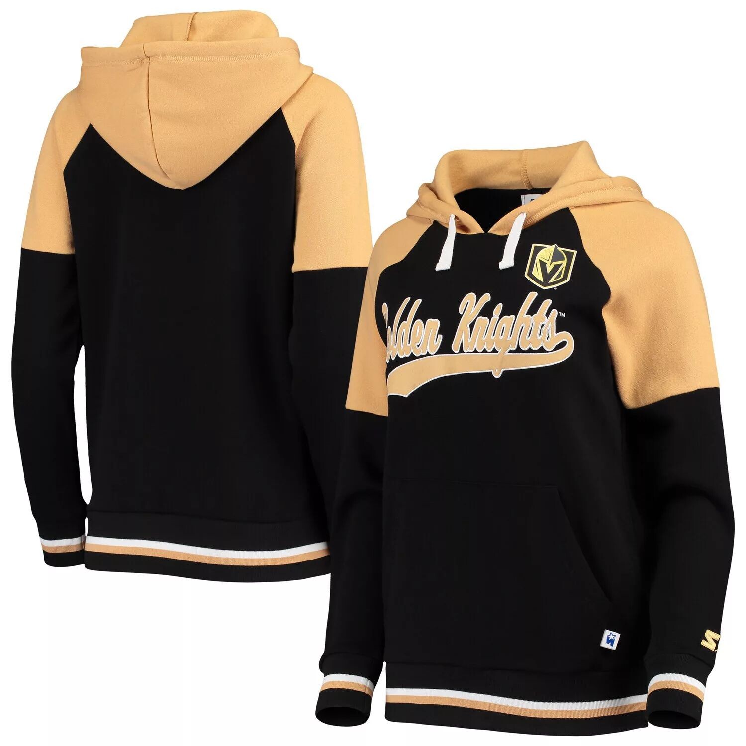 

Женский стартовый черный/золотой пуловер с капюшоном Vegas Golden Knights с перекладиной реглан Starter