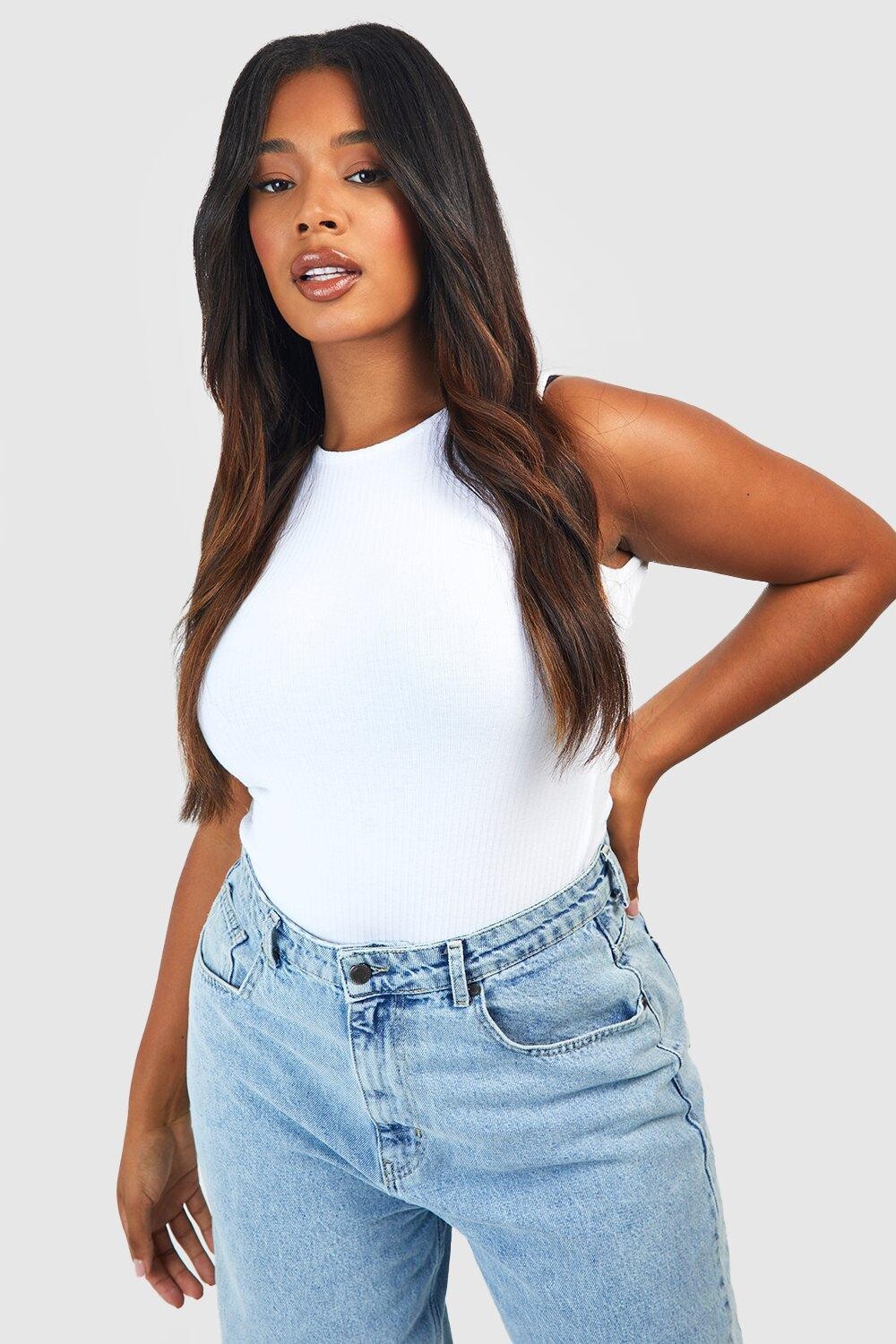 

Боди plus racer rib Boohoo, белый