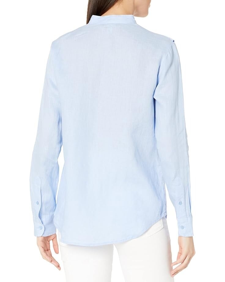 

Рубашка LAUREN Ralph Lauren Ruffle-Trim Linen Shirt, цвет Pebble Blue