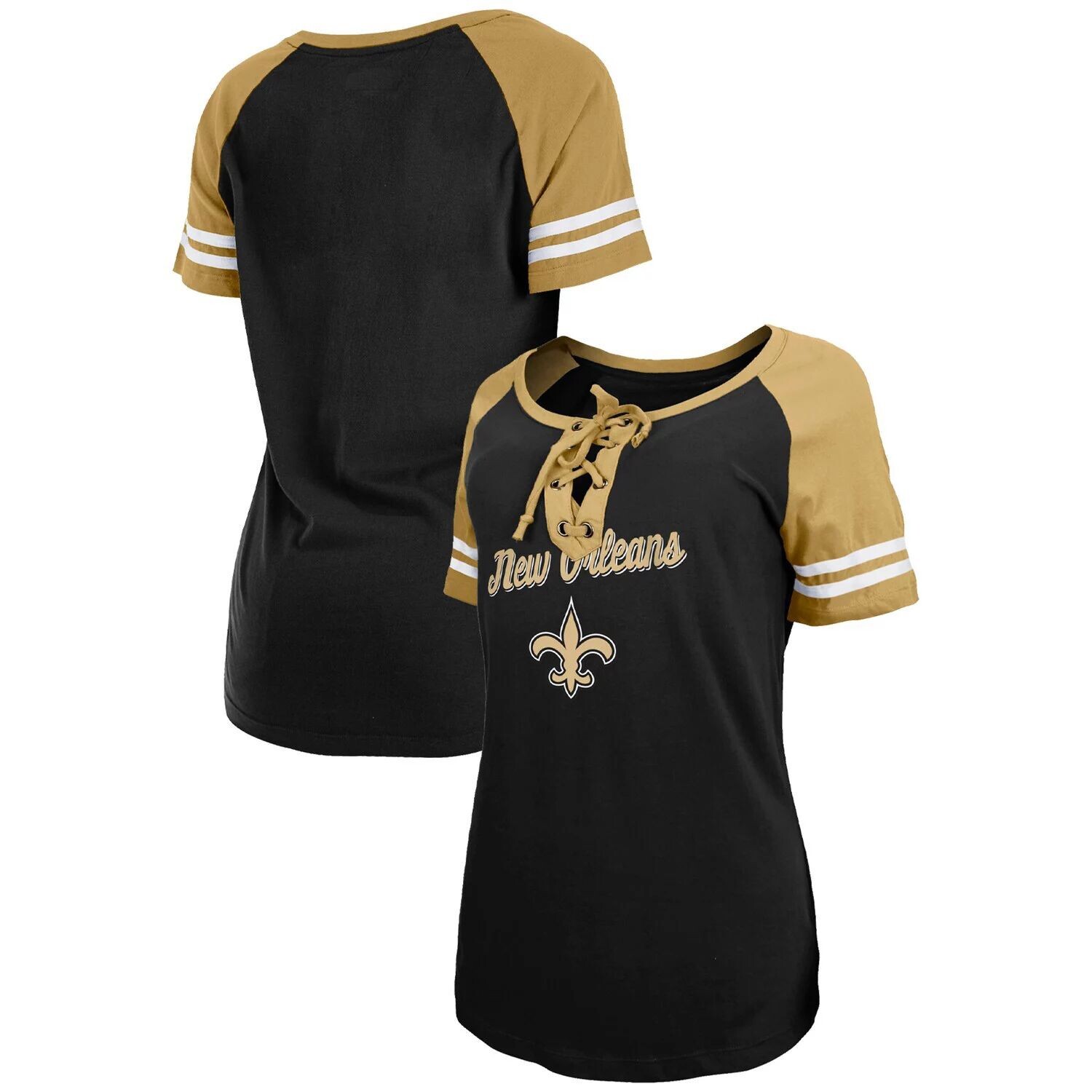 

Женская футболка New Era черного/золотого цвета с логотипом New Orleans Saints на шнуровке реглан New Era, Черный