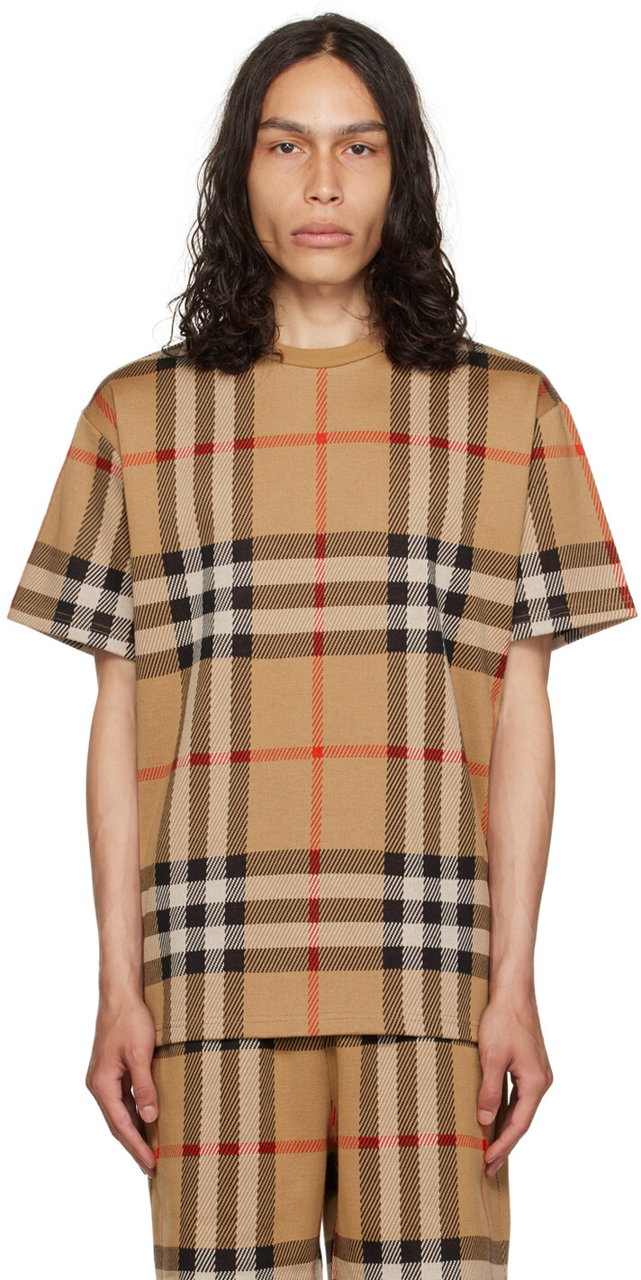

Архив бежевой футболки в клетку Burberry, Бежевый