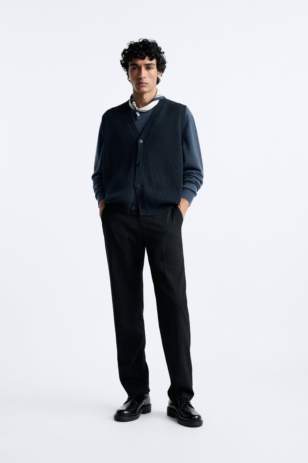 

Хлопковый жилет изнаночной вязки ZARA, синий