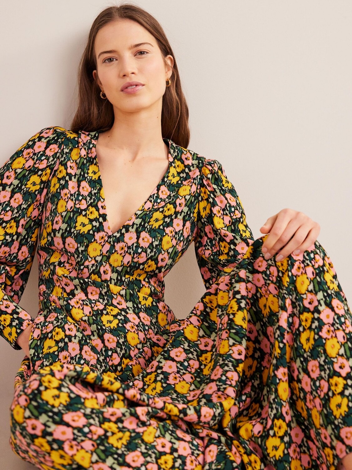 

Чайное платье макси с рукавами Boden Blouson, Многоцветный