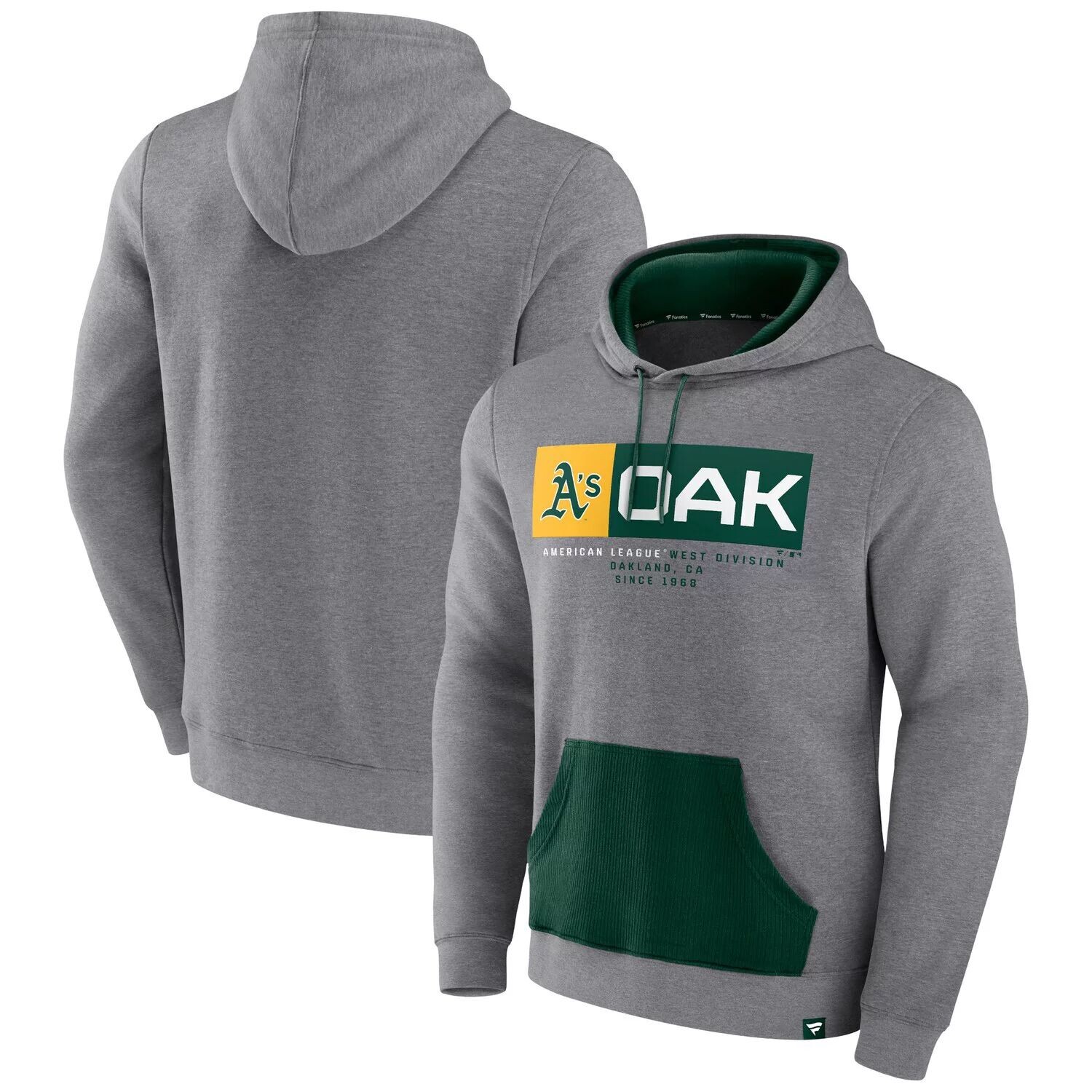 

Мужской флисовый пуловер с капюшоном Fanatics серого цвета с логотипом Oakland Athletics Iconic Steppin Up, Серый