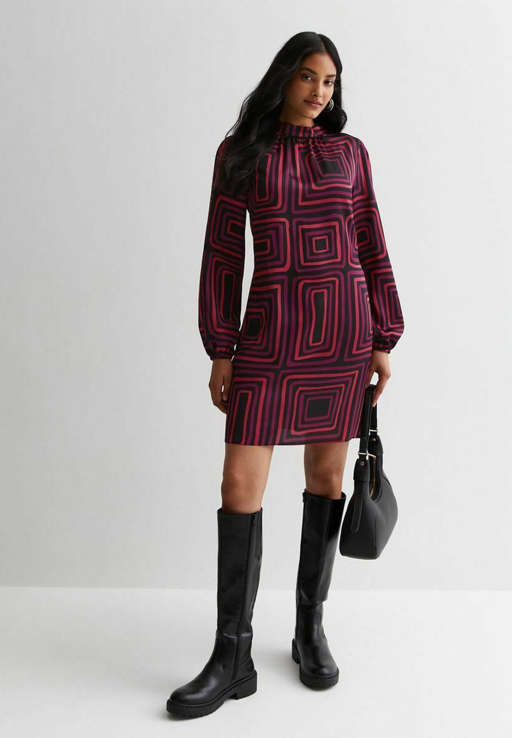 Летнее платье Square New Look, цвет red pattern pattern knitwear women s hooded knitwear coat dark red standard pattern plaid pattern long sleeve form 100% wool fabric