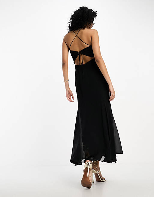 

Черное платье миди с бретельками и каменной пряжкой ASOS DESIGN, Черный