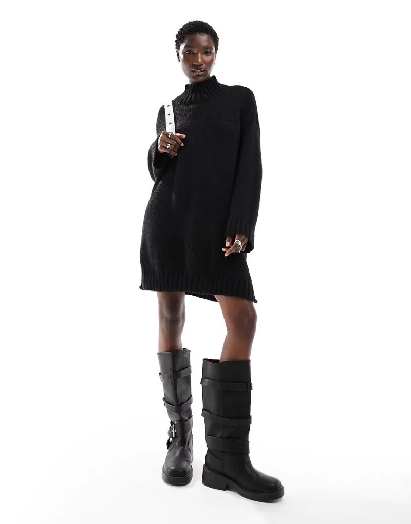 Черное вязаное платье-свитер мини Monki свободного кроя платье свободного кроя вязаное цвет – чёрный