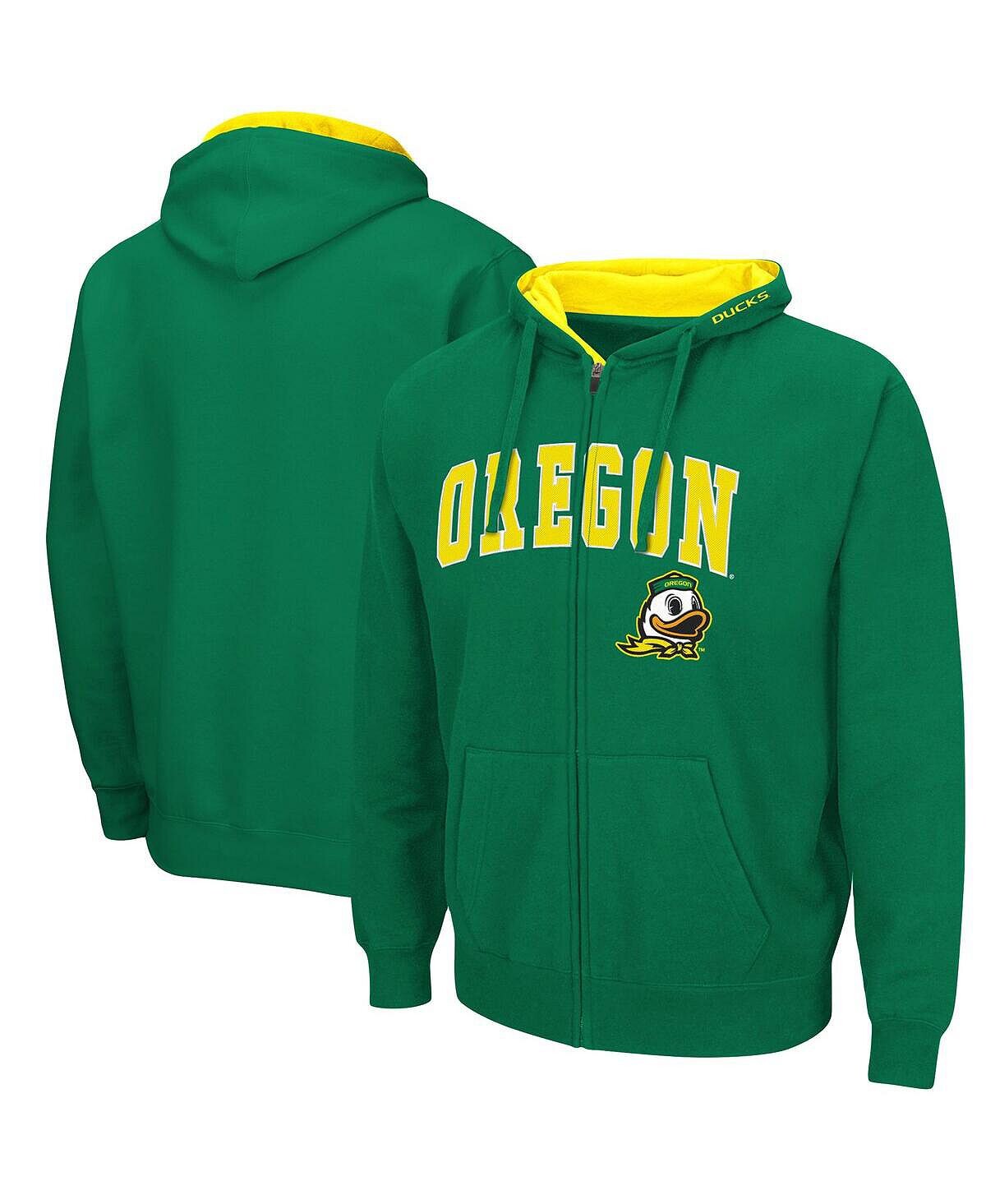 

Мужская зеленая толстовка с молнией во всю длину Oregon Ducks Arch & Logo 3.0 Colosseum