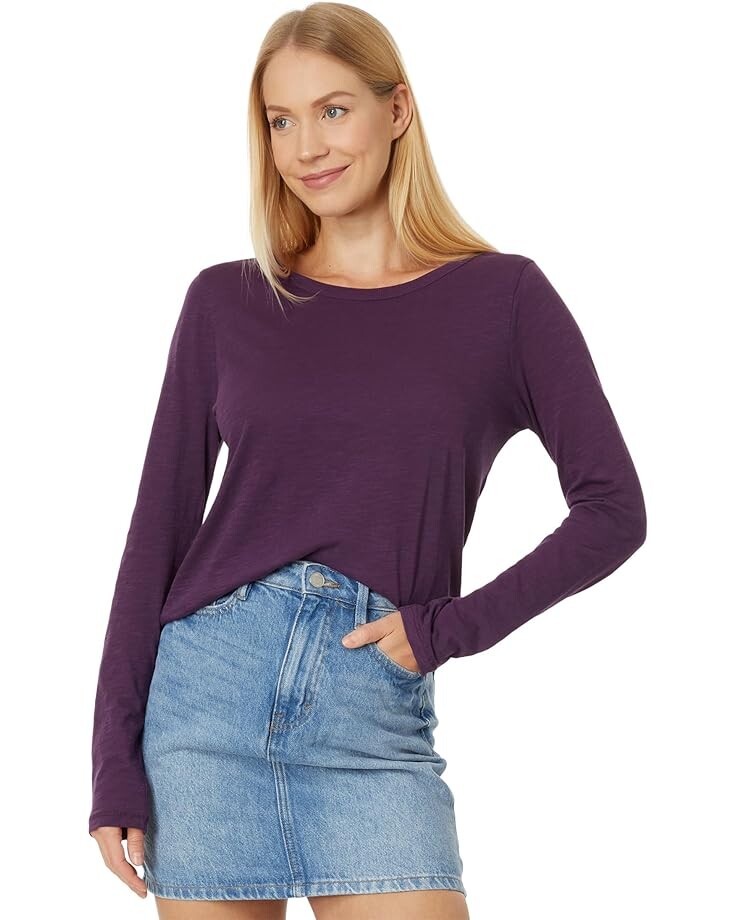 

Футболка Madewell Whisper Cotton Rib-Crewneck Long-Sleeve, цвет Smoldering Plum