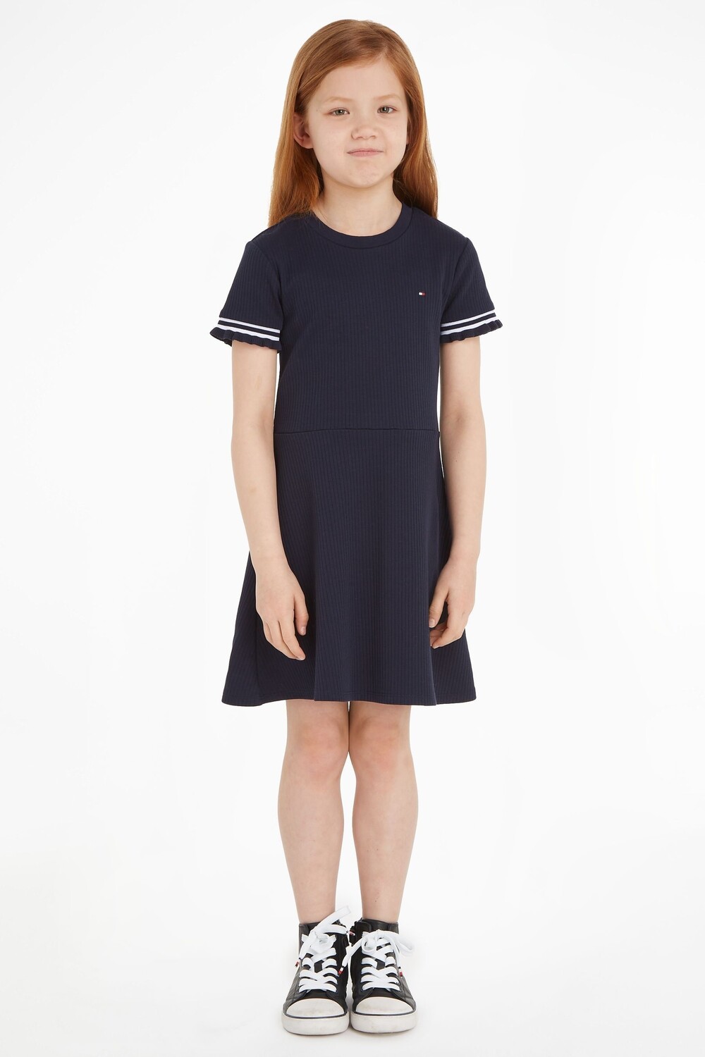 

Трикотажное платье в рубчик с рюшами Tommy Hilfiger, синий