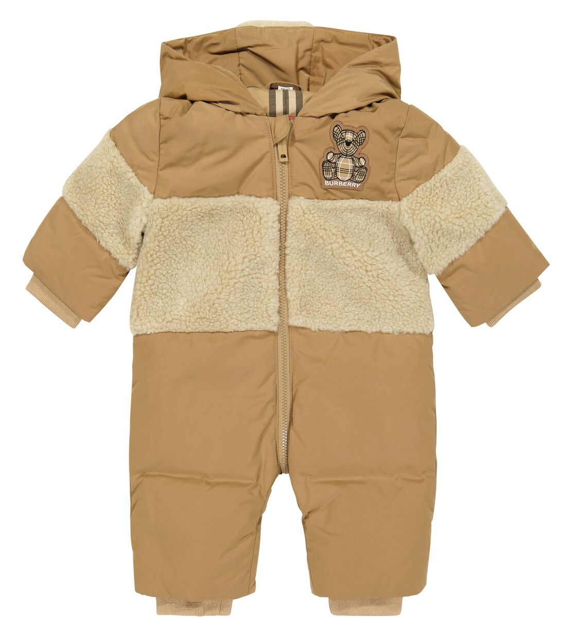

Малыш томас в зимнем комбинезоне Burberry Kids, бежевый