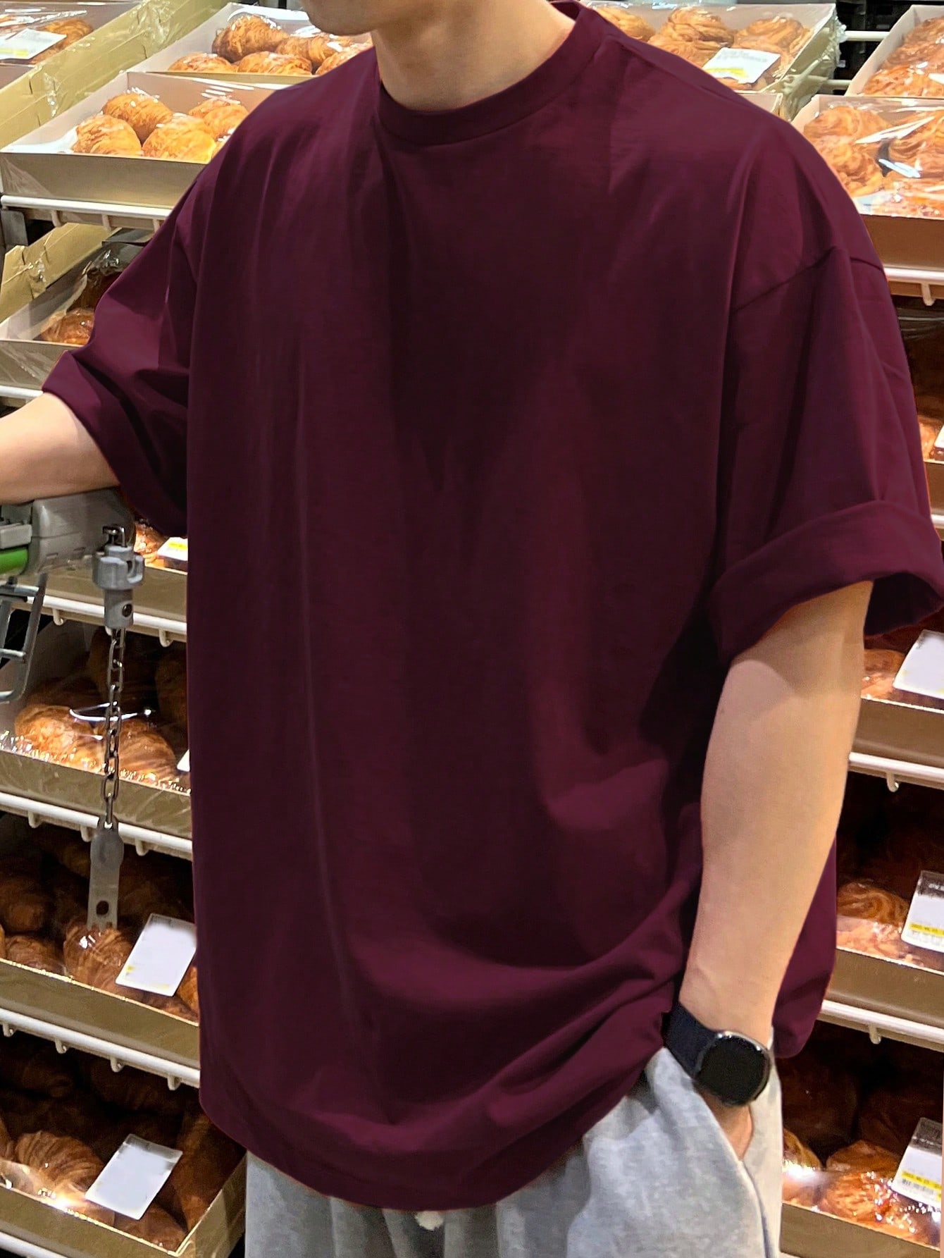 Мужская однотонная футболка DAZY с заниженными плечами, бургундия