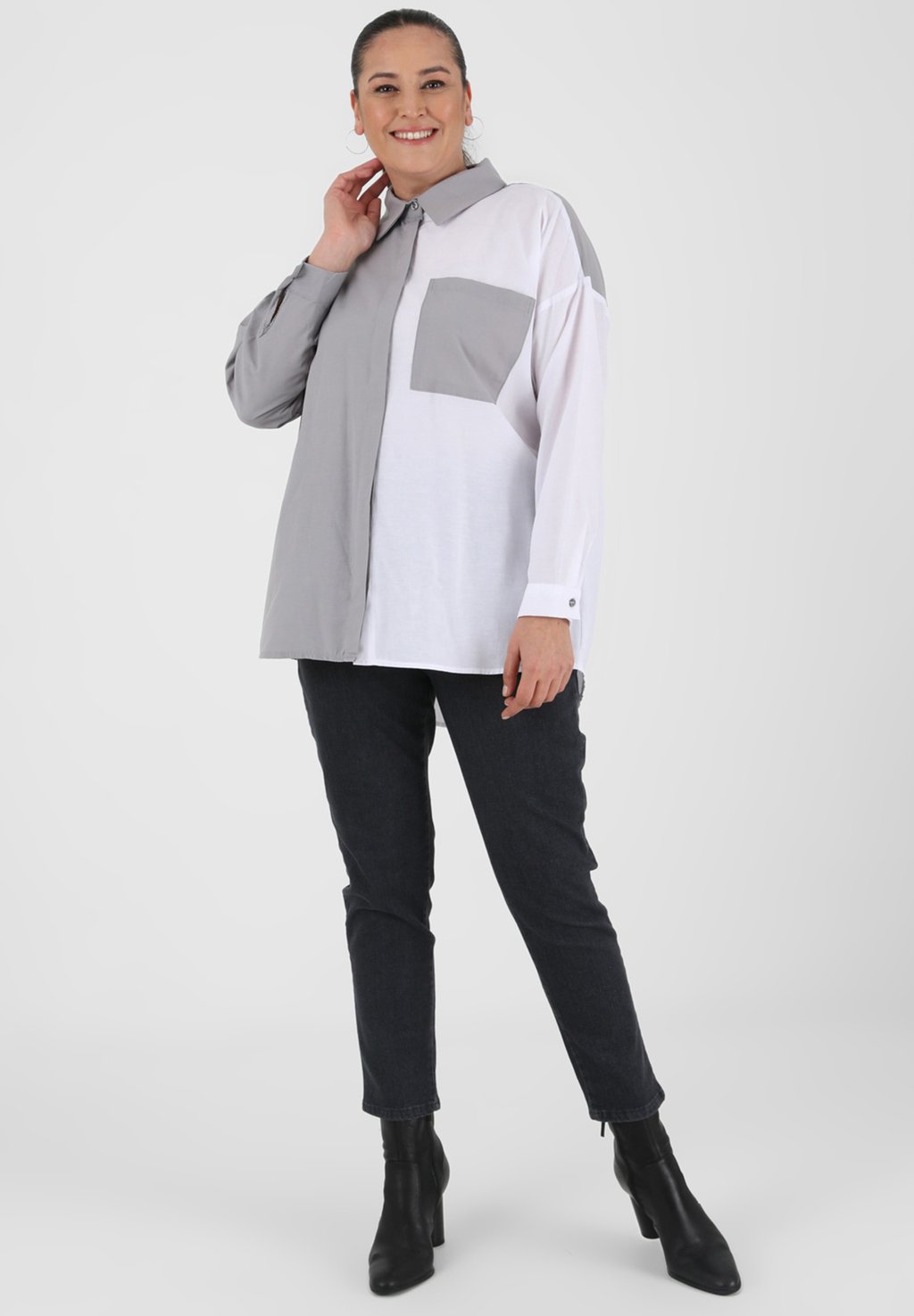 Блузка-рубашка POINT COLLAR ALIA Modanisa, цвет grey/white блузка alia modanisa темно коричневый