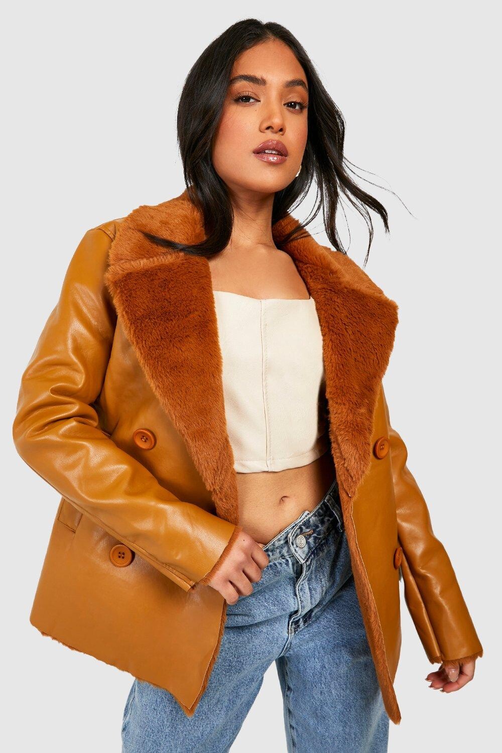

Маленькая двубортная куртка-авиатор Boohoo, загар
