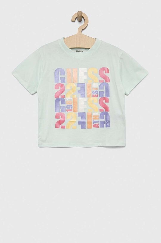 

Детская хлопковая футболка Guess, бирюзовый