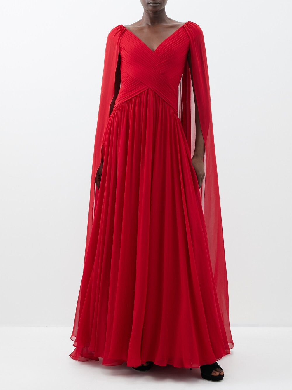 

Платье из смесового шелка с кейпом на спине Elie Saab, красный
