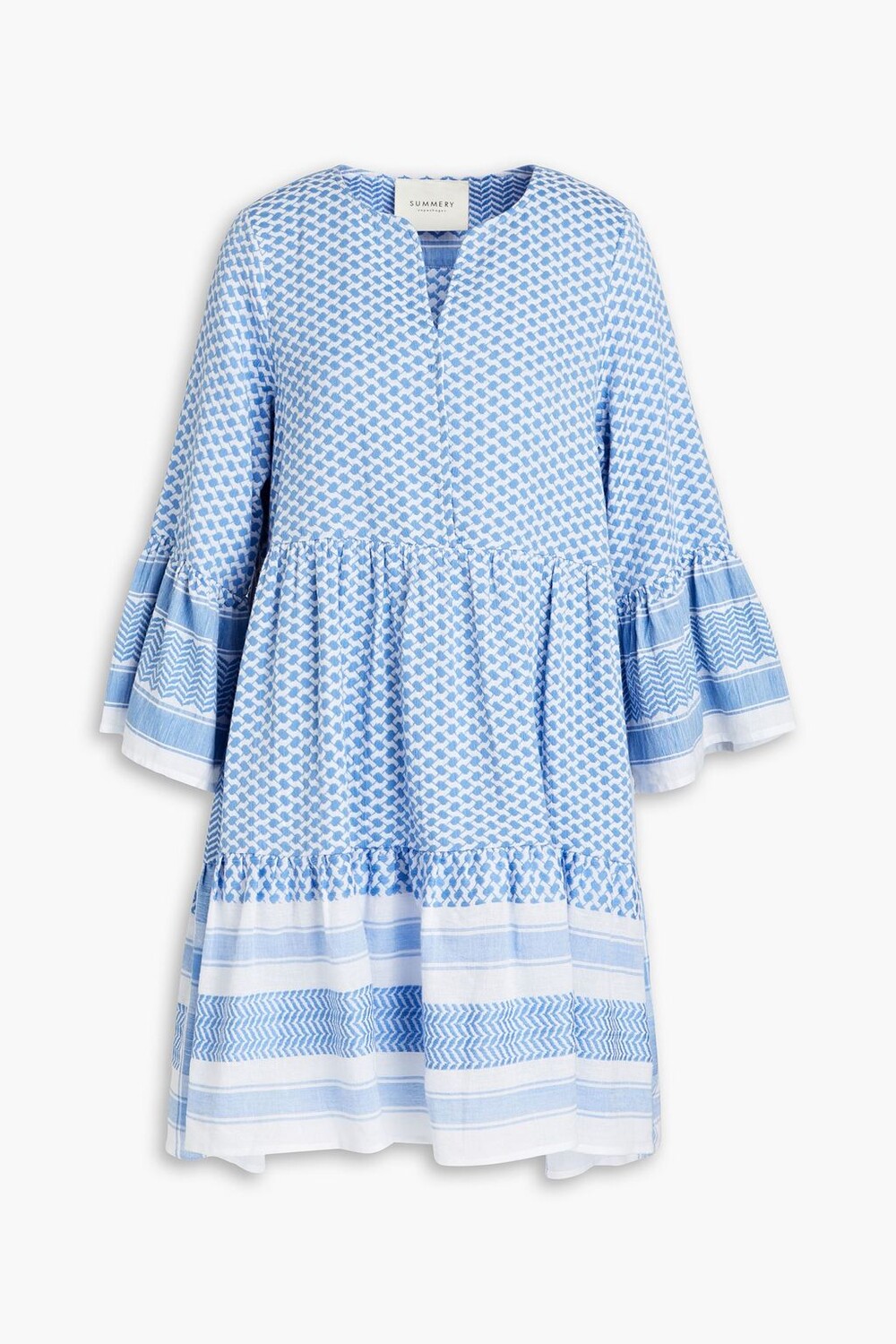 

Платье мини Julia со сборками из хлопка и жаккарда. SUMMERY COPENHAGEN, синий