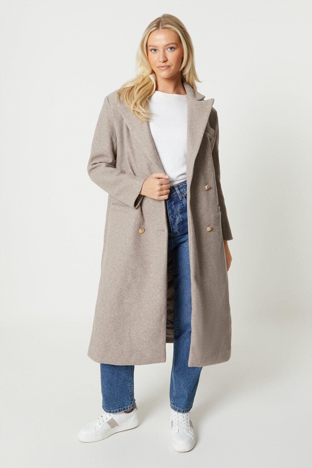 

Длинное двубортное деловое пальто Dorothy Perkins, бежевый