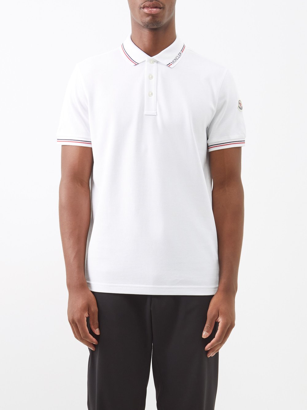 Рубашка-поло из хлопкового пике с нашивкой-логотипом Moncler, белый