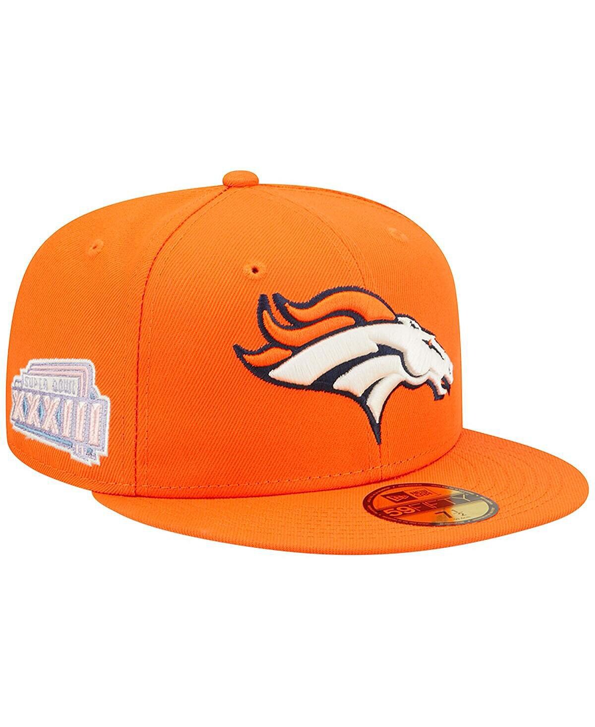 

Мужская оранжевая футболка Denver Broncos Super Bowl XXXIII Pop Sweat 59FIFTY, облегающая шляпа New Era, Оранжевый