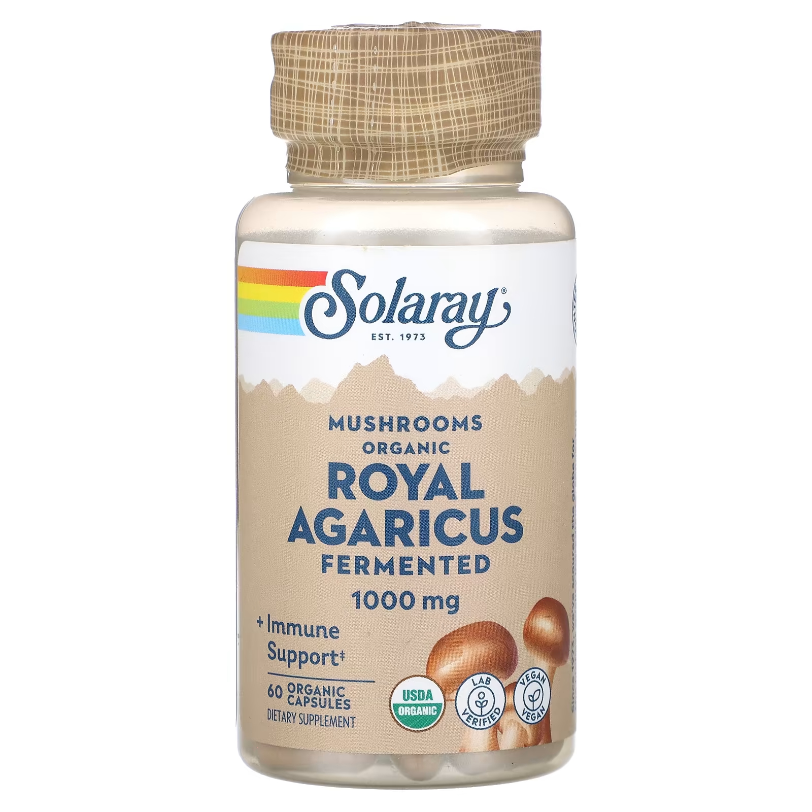 Ферментированные грибы Agaricus Solaray без глютена, 60 капсул мицелий подберезовика