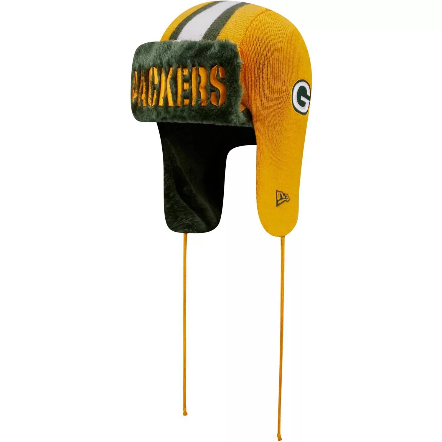 

Мужская вязаная шапка New Era Gold Green Bay Packers, шлем Trapper