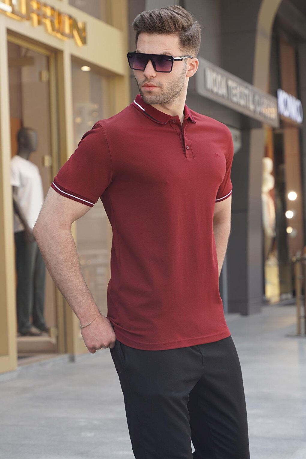 Бордово-красная мужская футболка с воротником поло 6113 MADMEXT