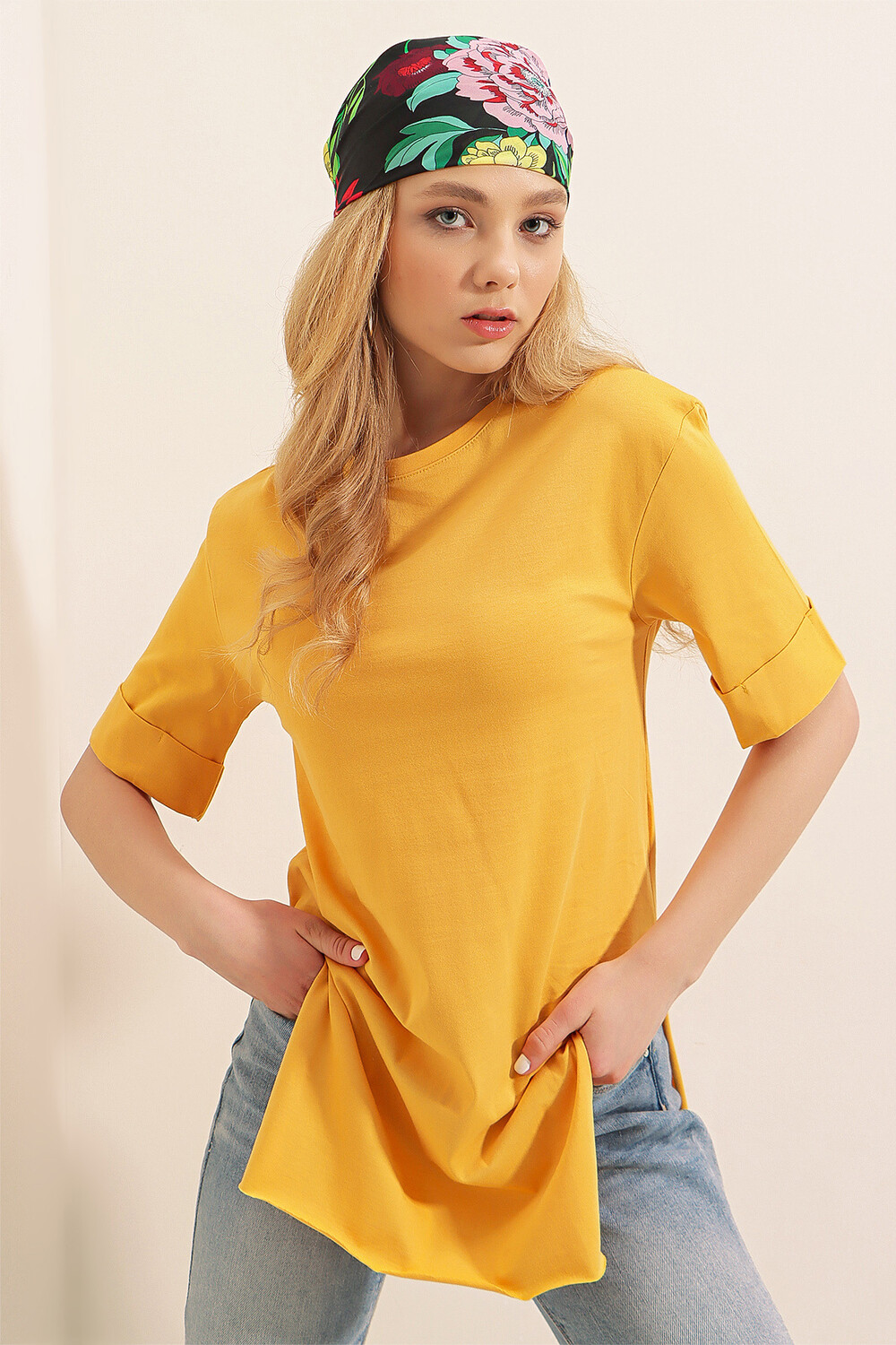 

Футболка Oversize с разрезом – Горчичный Bigdart, желтый