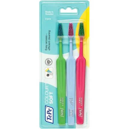 Цветная мягкая зубная щетка для взрослых с очень мягкими нитями — 3 штуки, Tepe цена и фото