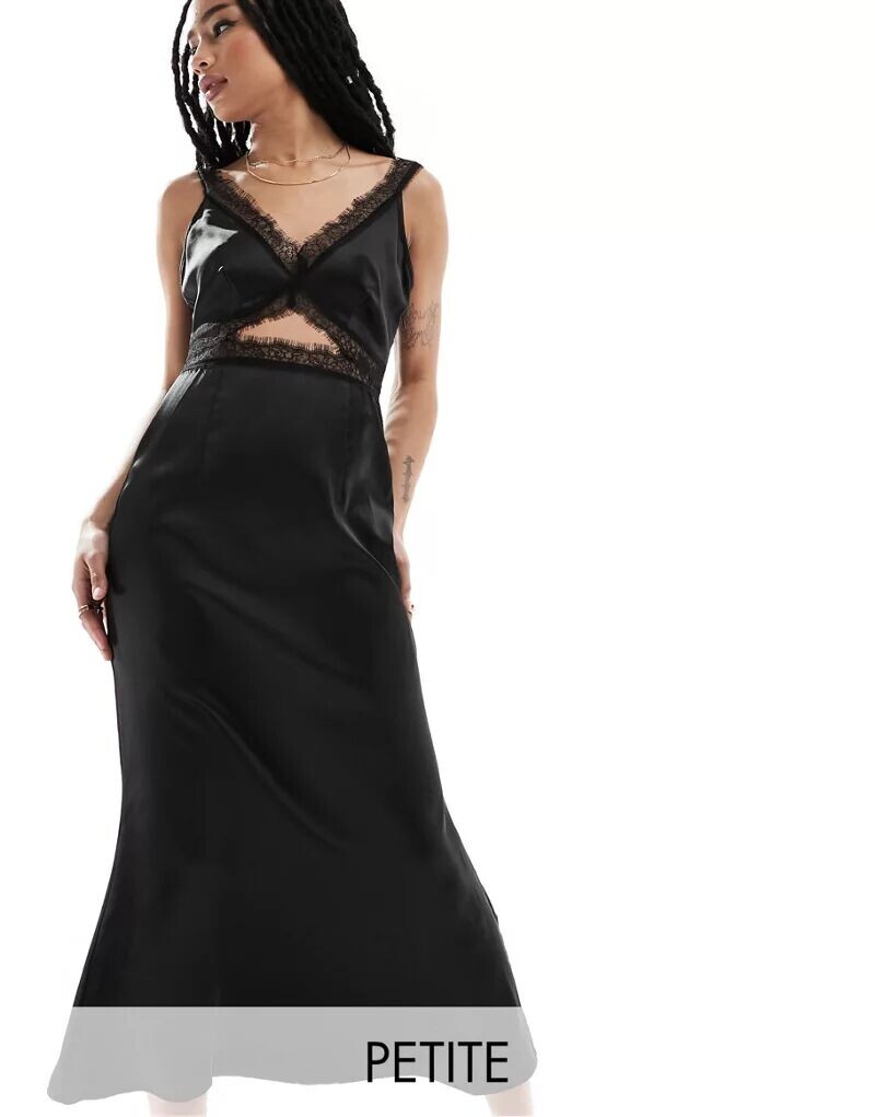 

Черное атласное кружевное платье макси Never Fully Dressed Petite