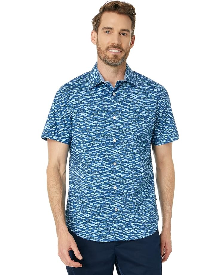 

Рубашка Nautica Navtech Trim Fit Printed Short Sleeve Shirt, синий