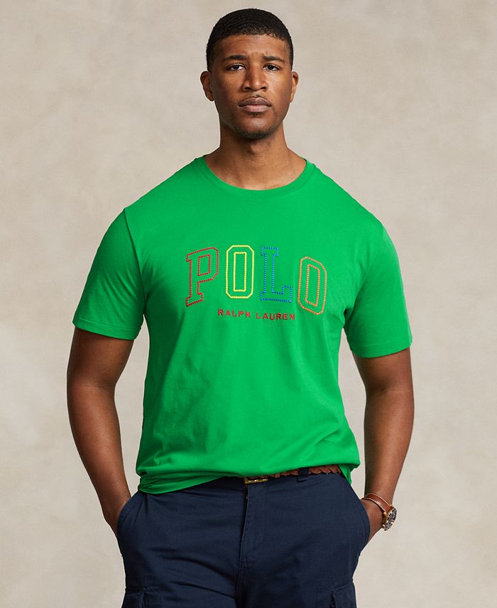 Мужской большой & Высокая футболка с логотипом Polo Ralph Lauren, зеленый футболка из хлопкового джерси с короткими рукавами и вышитым логотипом fred perry розовый