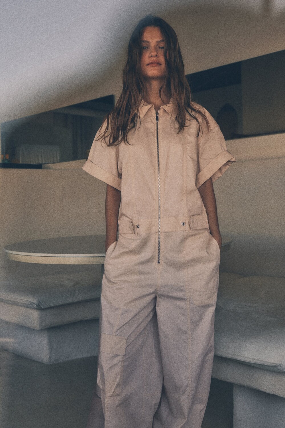 

Комбинезон из габардина Zara, экрю