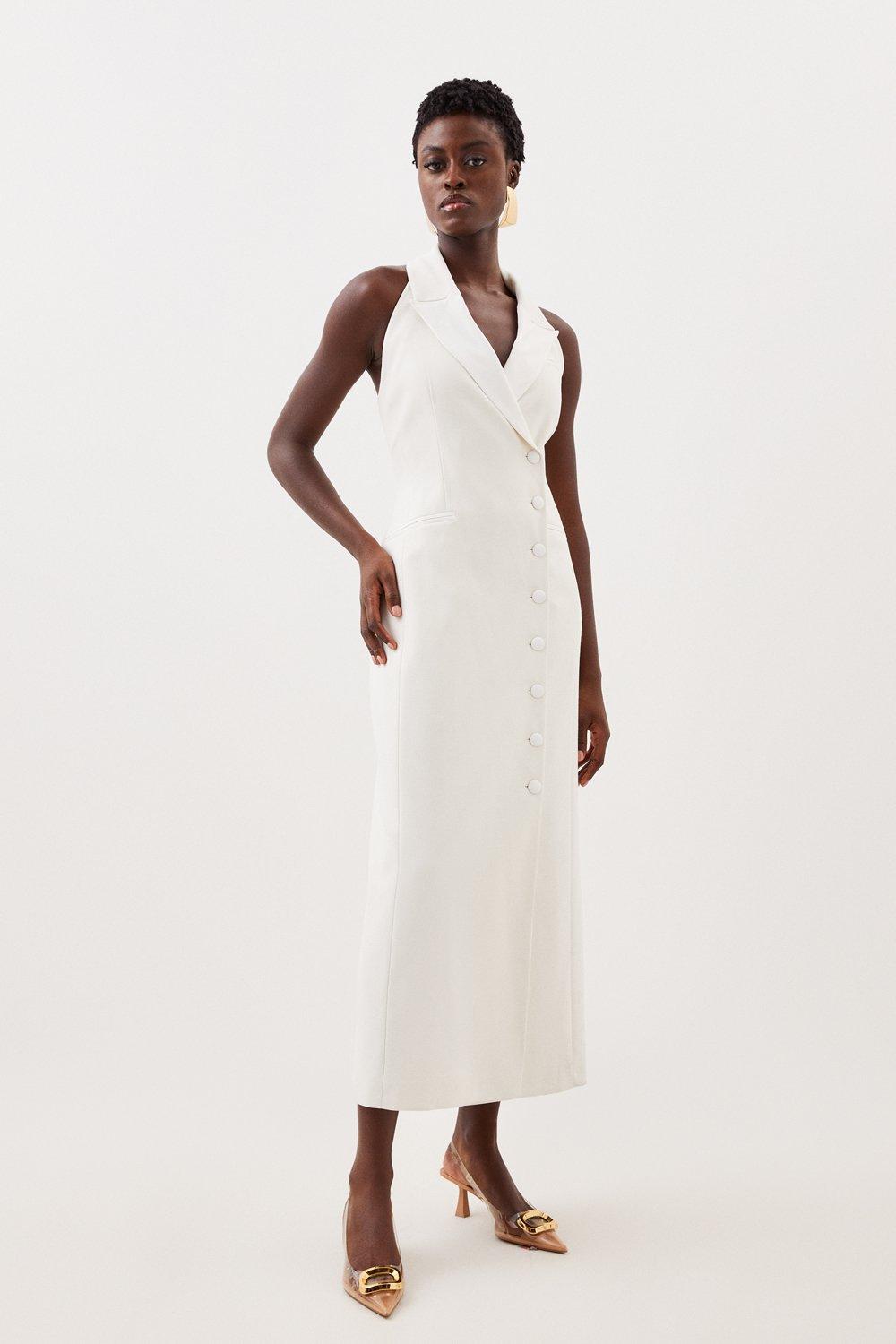 Индивидуальное платье макси без рукавов из саржи премиум-класса с бретелькой на шее Karen Millen, белый фотографии