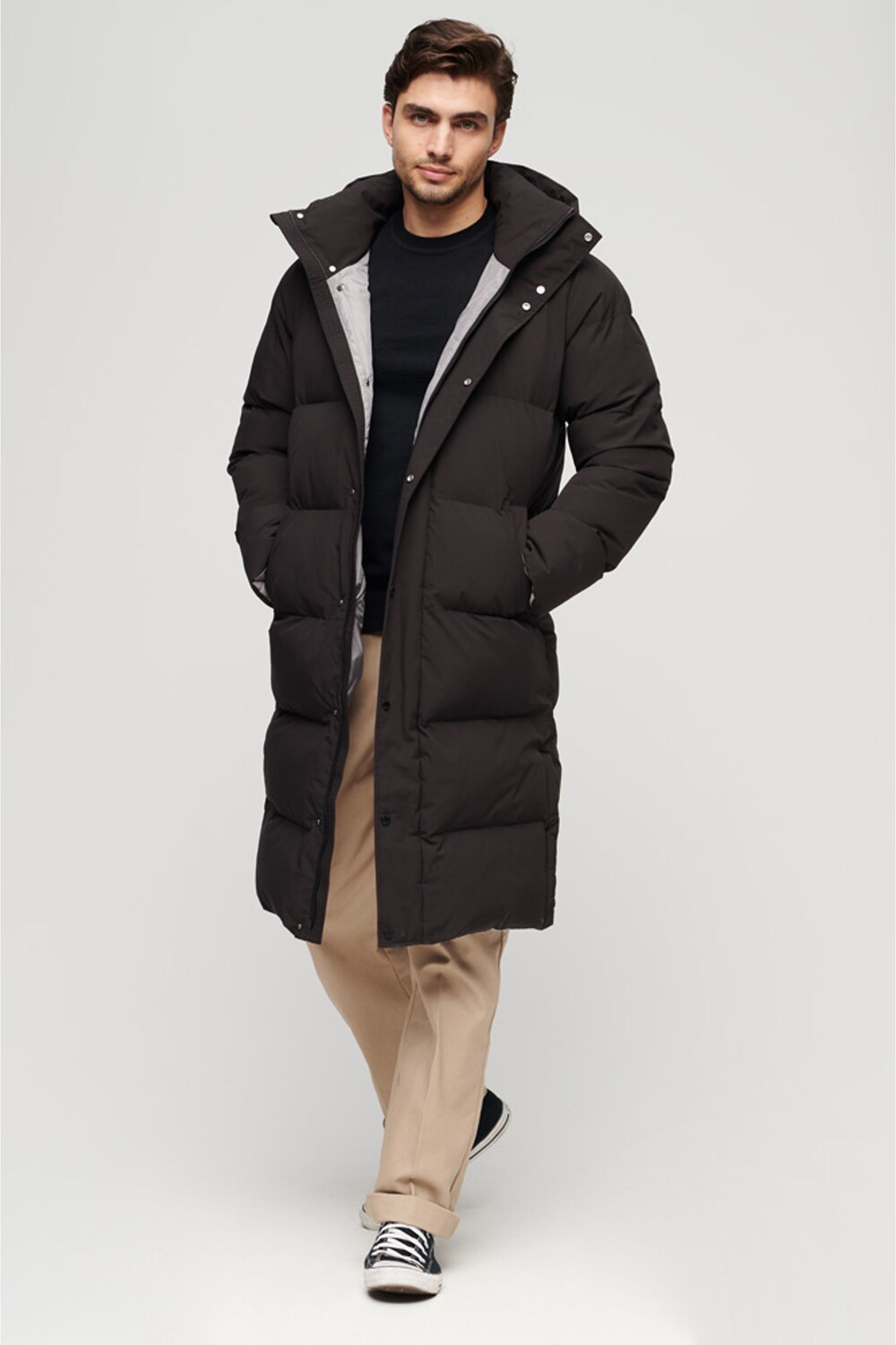 

Ниспадающее длинное пальто с капюшоном Superdry, черный
