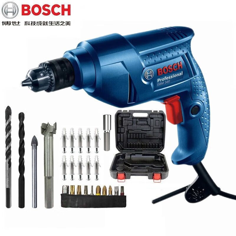 Дрель электрическая проводная Bosch GBM340 + насадки