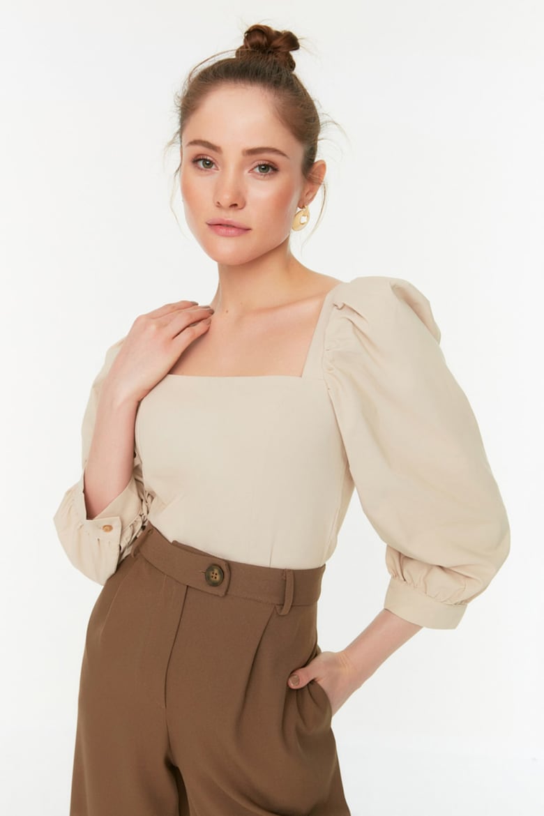 Блуза с пышными рукавами Trendyol, коричневый