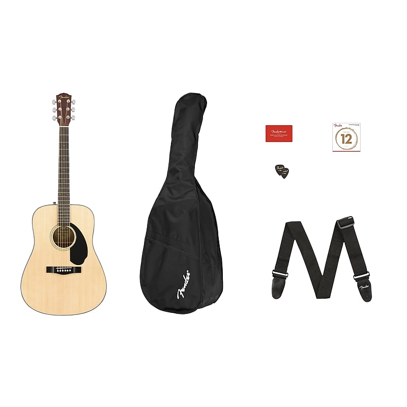 цена Акустическая гитара Fender CD-60S Dreadnought Acoustic Guitar Starter Pack V2, Solid Spruce Top