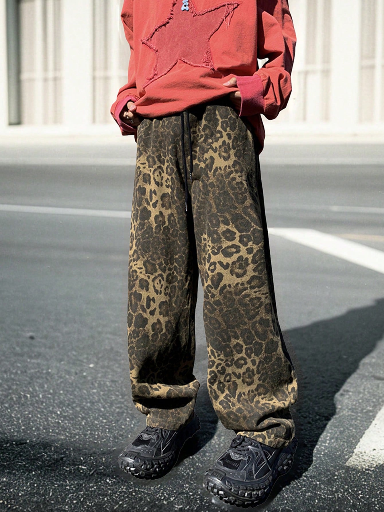 ROMWE Street Life Мужские брюки с леопардовым принтом и завязками на талии, многоцветный