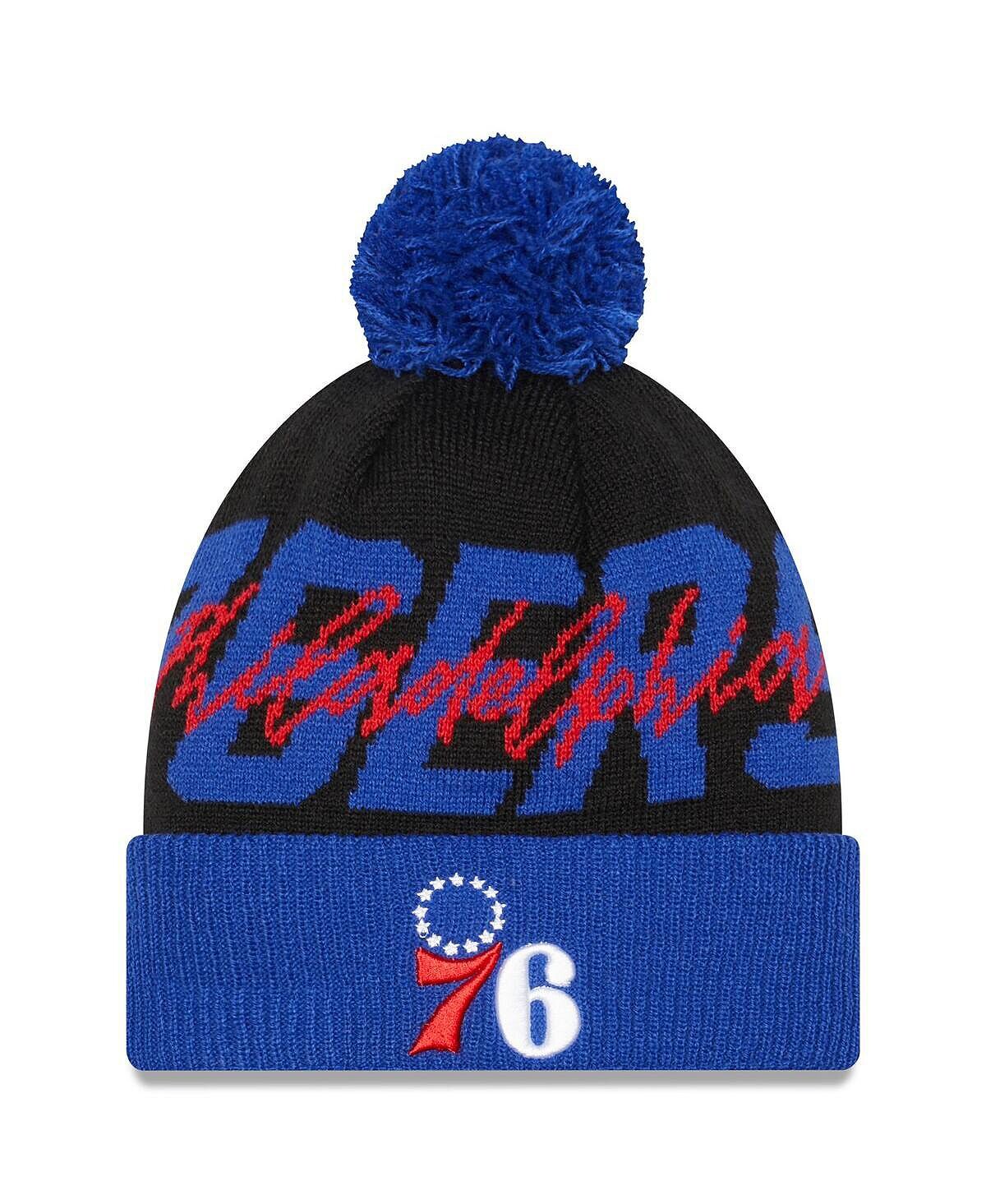

Мужская черная вязаная шапка Royal Philadelphia 76ers Confident с манжетами и помпоном New Era
