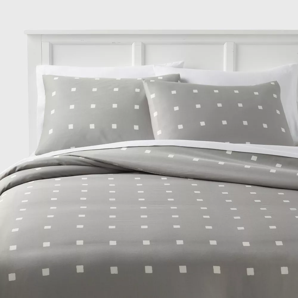

Пододеяльник и наволочка из смесового хлопка с принтом Twin/Twin Extra Long Light Grey/White Tone - Room Essentials, цвет Light Gray/White