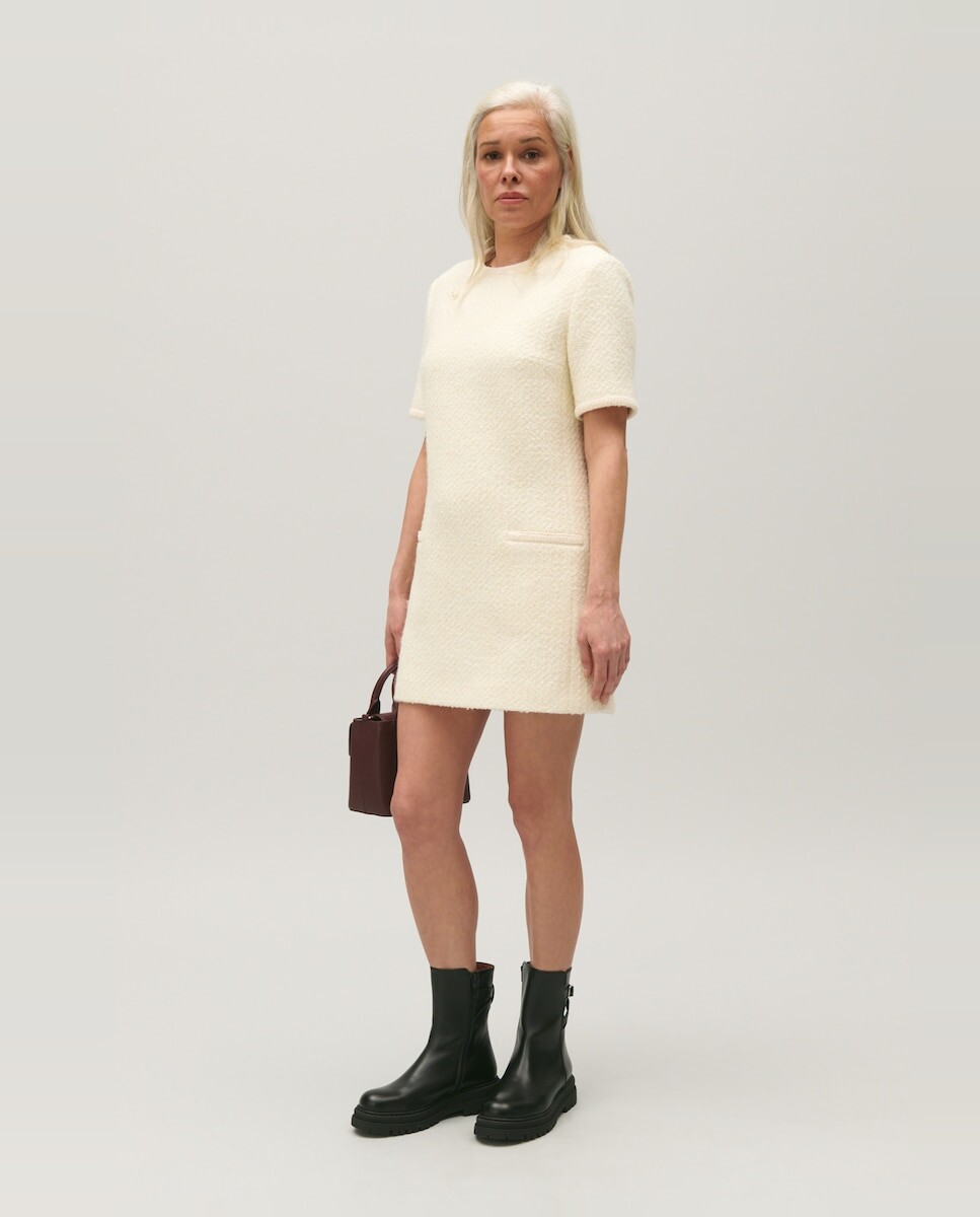 

Короткое твидовое платье цвета слоновой кости Claudie Pierlot, белый