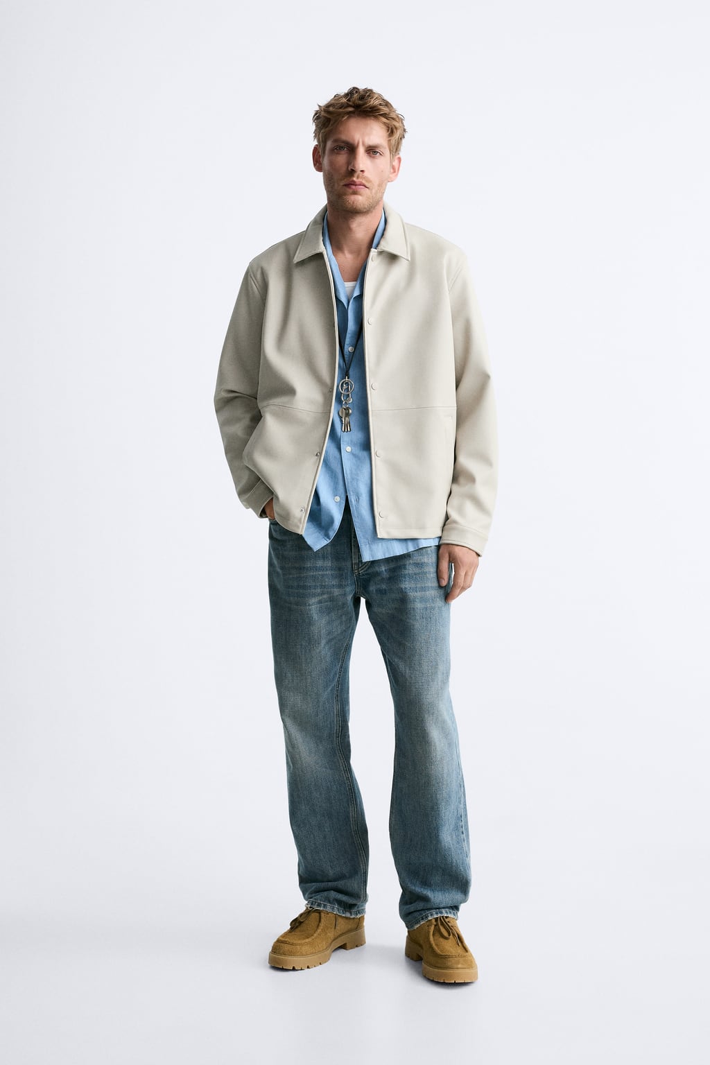

Куртка с кожаным эффектом ZARA, серый