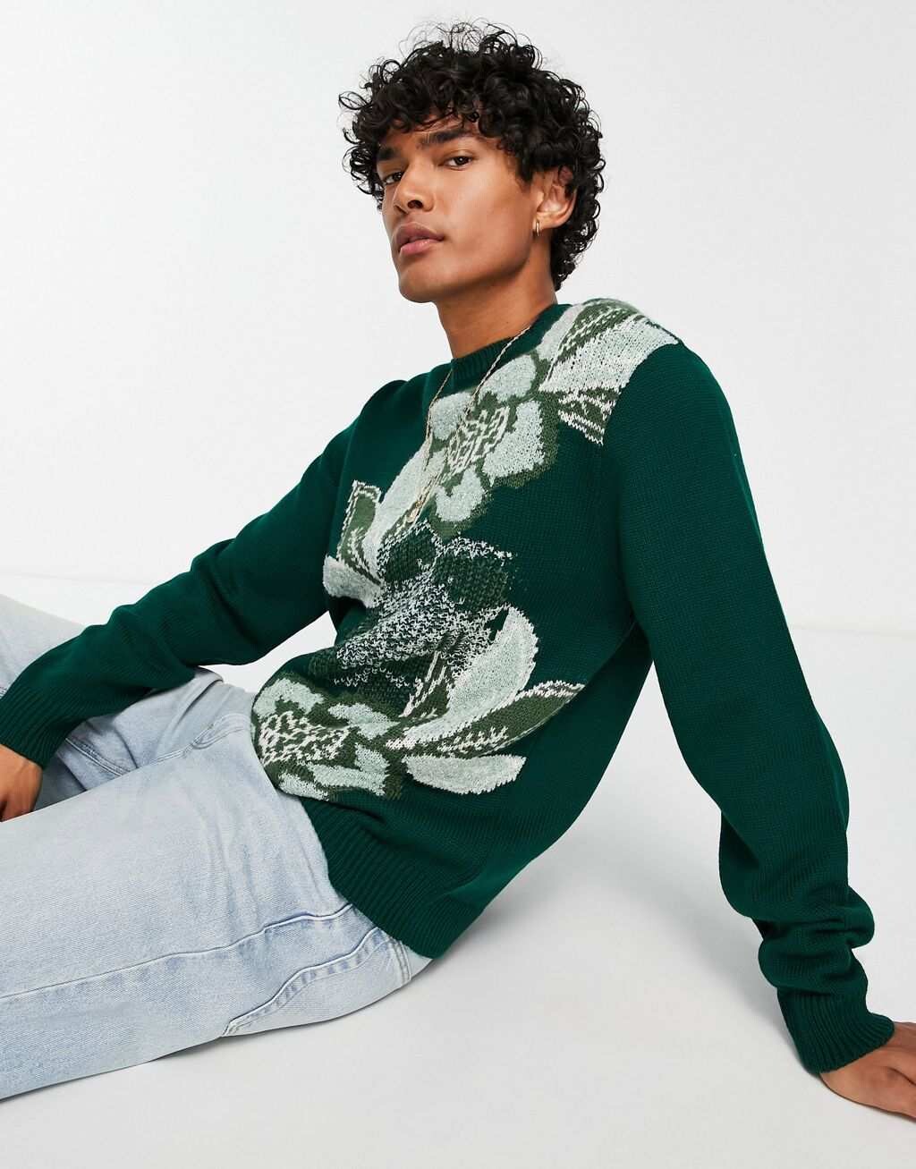 

Зеленый вязаный джемпер с цветочным узором ASOS DESIGN