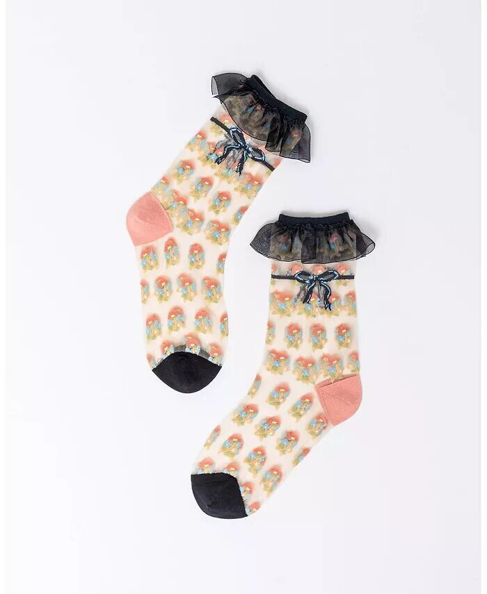 

Женские прозрачные носки с цветочным принтом и рюшами Sock Candy, мультиколор
