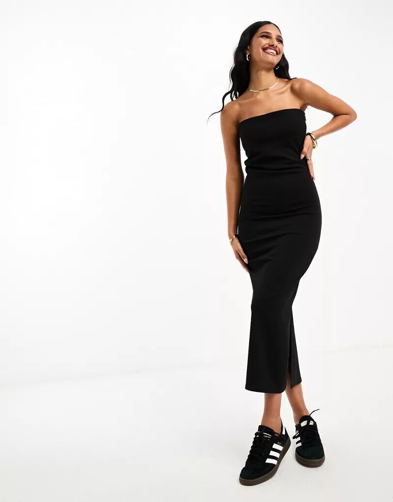 

Черное платье миди без бретелек с молнией River Island